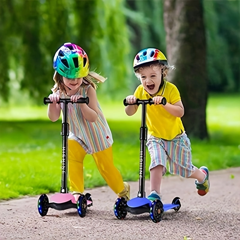Kids 3-Wheel Scooter with Light-Up Wheels – Adjustable Height Lean-to-Steer Toddler Scooter for Ages 2-5, Front Brake & Double Suspension, Pink Blue Black Red