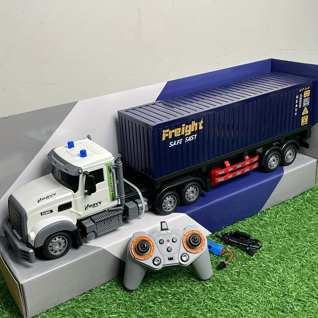 RC Container Truck Trailer Toy 1:24 Scale 23.6 In 2.4G Remote Control Semi Truck with Cargo Loading Battery & USB Charger for Kids Age 6+ – Birthday Gift Boys & Girls