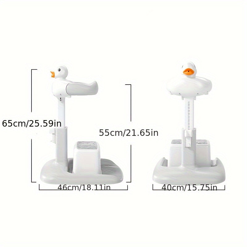 Adjustable Folding Baby Bath Stand & Shower Rack, Non-Slip Standing Sponge Bath Table for Infants & Young Children, Duckling Design in Gray & Khaki