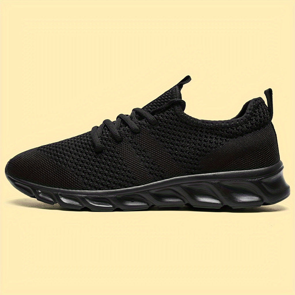 Men's Lightweight Breathable Knit Mesh Sneakers, EVA Sole Low-Top Lace-Up Running Walking Shoes, White Red Black Round Toe, All-Season Gym Travel Daily Wear, Sizes US 6-13.5