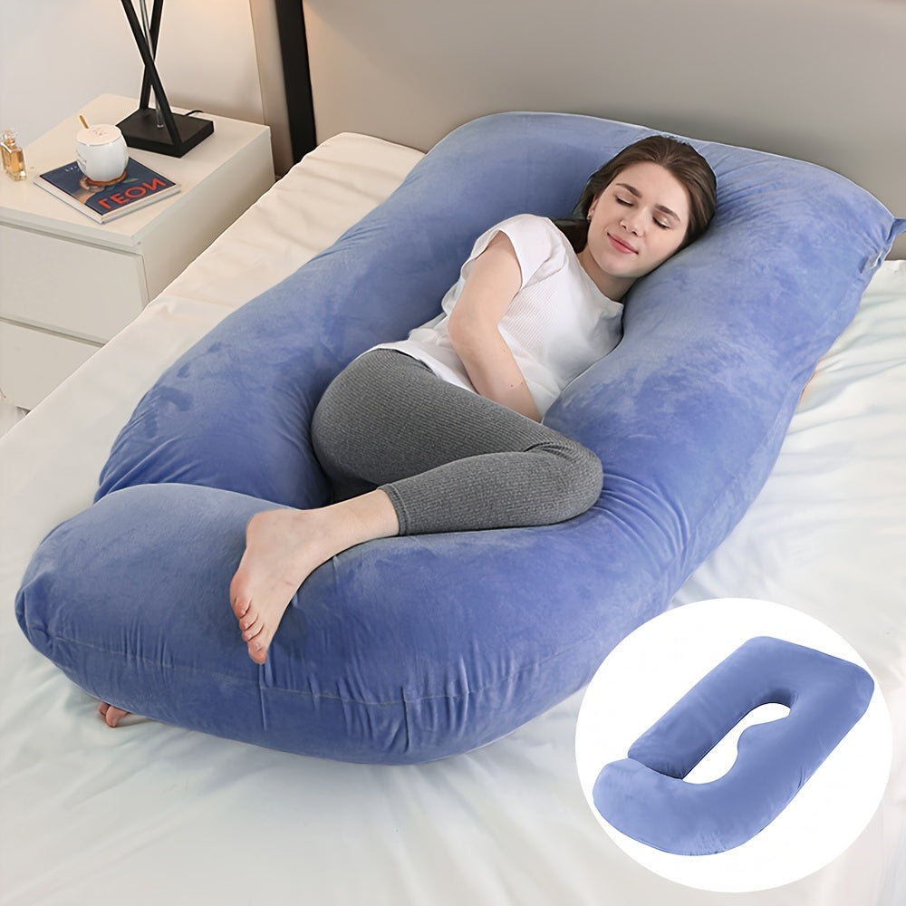J & U-Shaped Pregnancy Pillow, Full Body Maternity Pillow with Velvet & Flannel Cover, Back, Legs & Belly Support for Pregnant Women, 43", 47" & 55", Multiple Colors