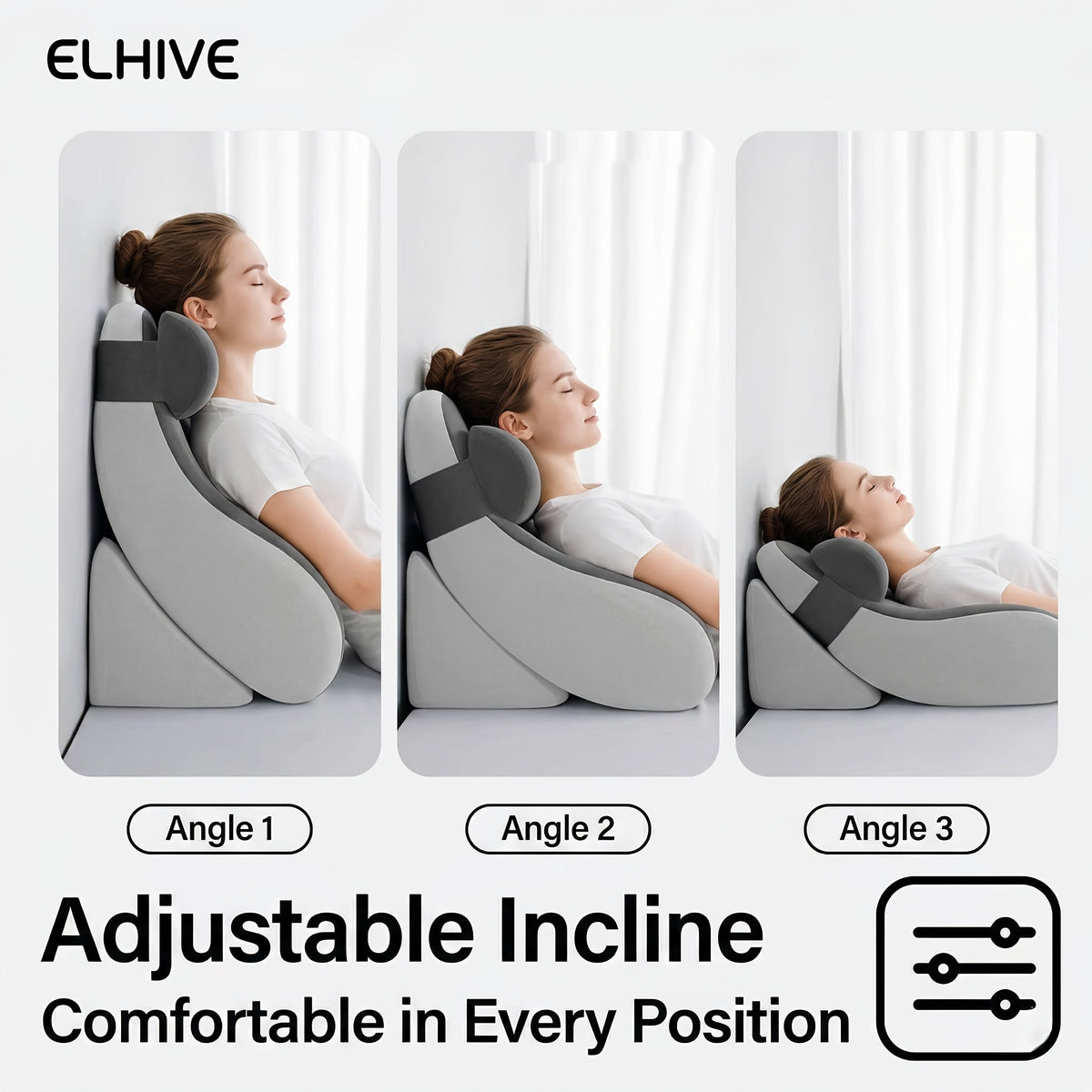 Adjustable Backrest Pillow Set of 3 – Memory Foam Reading Wedge Cushion Multi-Angle Ergonomic Support for Head Neck & Back Lounge Pillow for Bed Gaming TV with Washable Cover