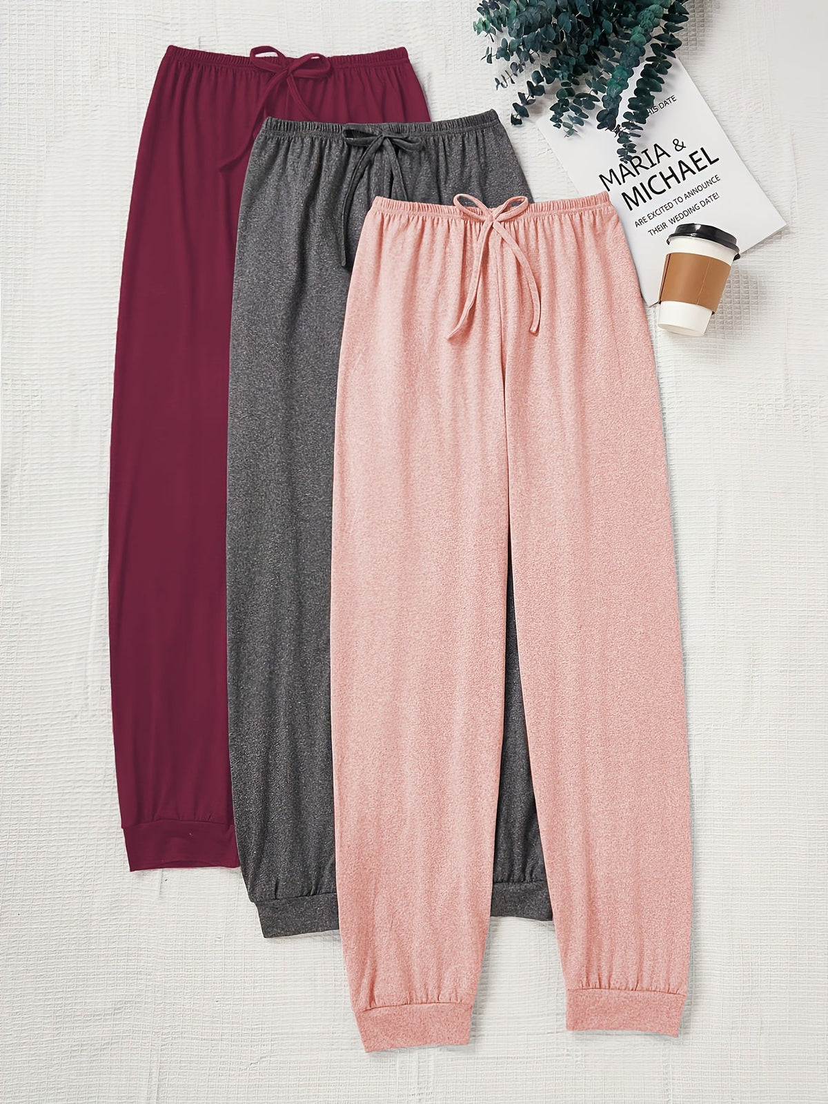 Women's Casual Drawstring Pants Loose Fit Elastic Waist Solid Color Home Lounge Pants Autumn Comfortable Knit Polyester XS S M L XL XXL