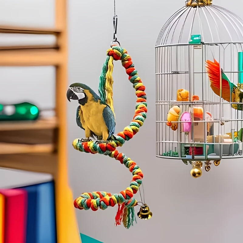 Colorful Parrot Rope Climbing Toy, Spinning Beak Grinding Chewing Hanging Toy, Bird Cage Decoration for Budgies, Cockatiels, Conures, Lovebirds (Random Color)