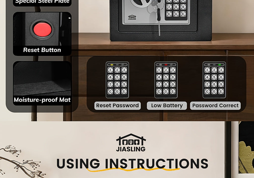 Fireproof Home Safe with Digital Keypad, Keys & Passcode Lock – Includes Fireproof Money Bag, Sensor Light & Adjustable Shelf for Home, Office, Business, Money & Valuables