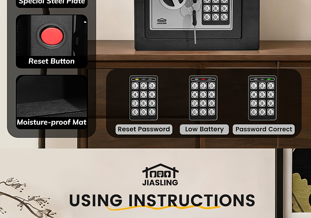Fireproof Home Safe with Digital Keypad, Keys & Passcode Lock – Includes Fireproof Money Bag, Sensor Light & Adjustable Shelf for Home, Office, Business, Money & Valuables