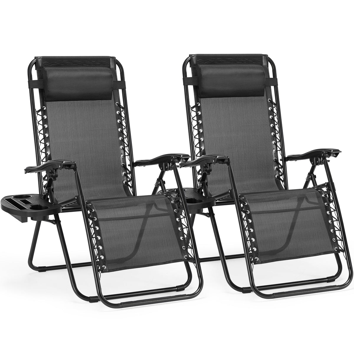 Outdoor Zero Gravity Reclining Chair with Cushion & Cup Holder – Foldable Padded Metal Frame Lounge Chair for Beach Camping Grass (1 or 2 Pack)