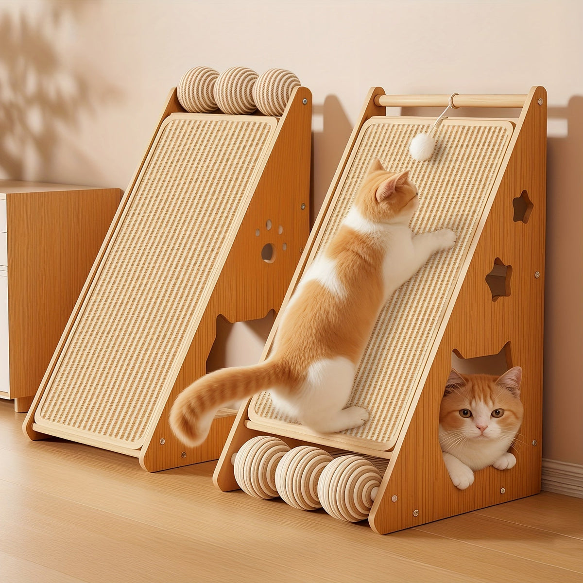 27-Inch Sisal Cat Scratching Board – Multi-Functional Wear-Resistant Cat Claw Pad Furniture Protector with 3 Teaser Balls, Easy to Install, Indoor Cat Scratching Pad