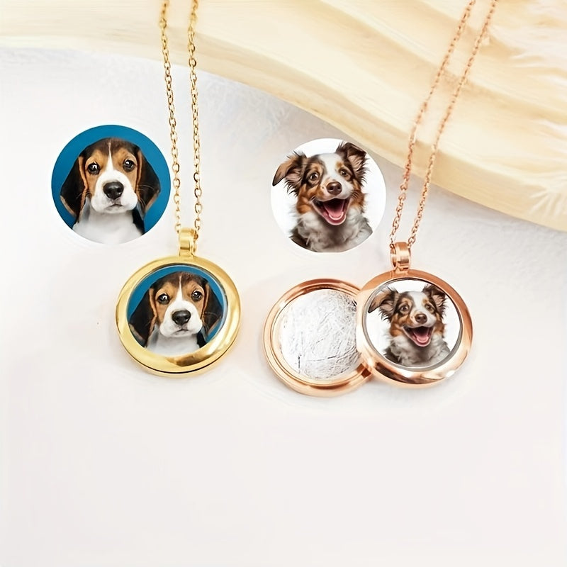 Custom Pet Fur Keepsake Necklace with Photo - Personalized Dog & Cat Hair or Tooth Memorial Storage Pendant, Unique Pet Loss Gift & Personalized Pet Jewelry (Silver, Rose Gold, or Black)
