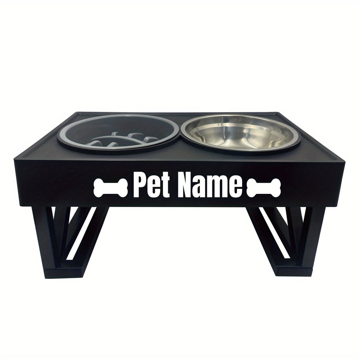 Personalized Elevated Stainless Steel Dog Bowl with Slow Feeder and Height-Adjustable Double Feeding Station for Medium to Large Dogs and Cats