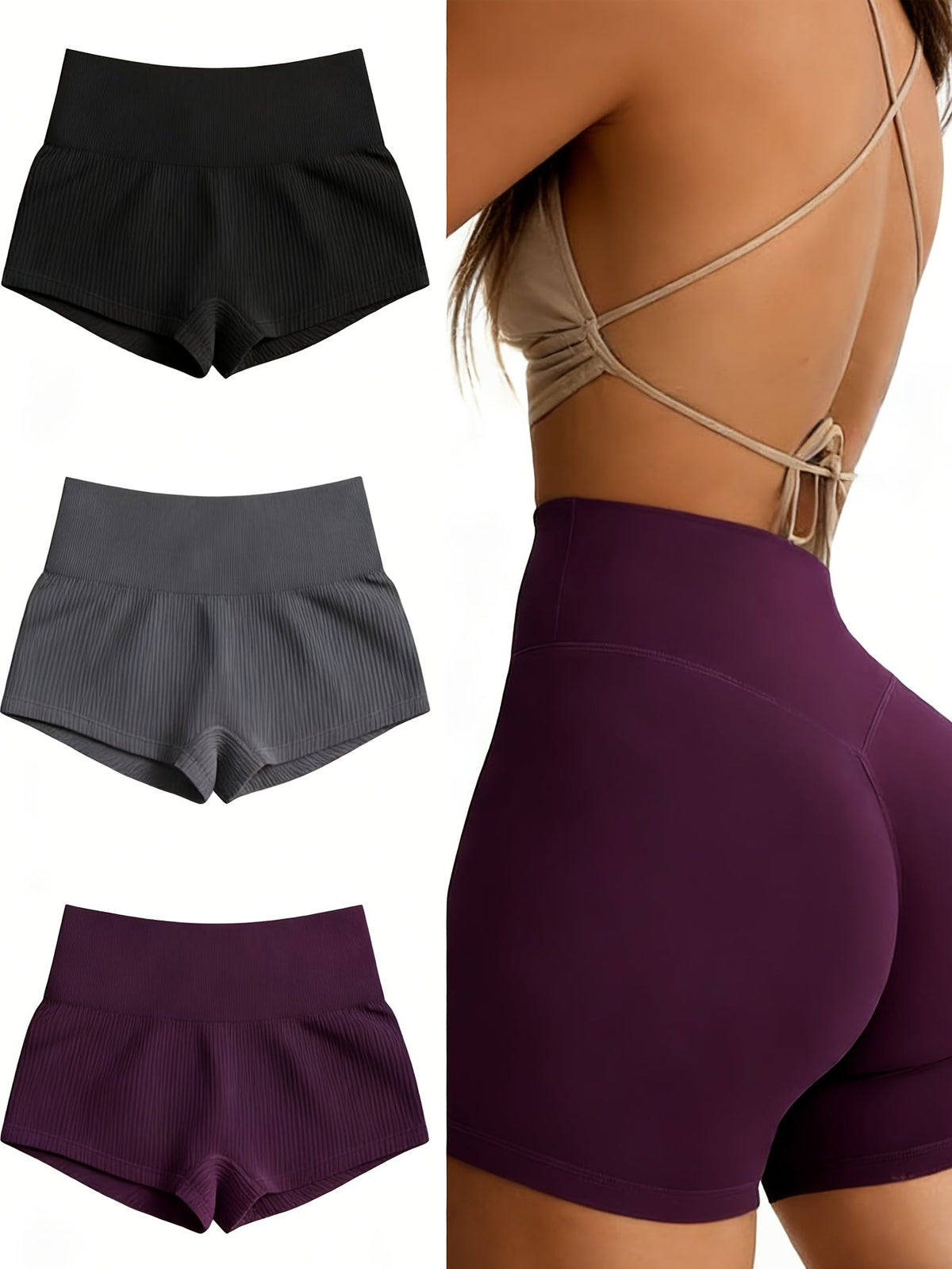 Women's 3-Pack High-Waist Seamless Yoga Shorts, Nylon Stretch Workout Shorts for Gym, Running, Cycling, Sports Activewear, S-XL