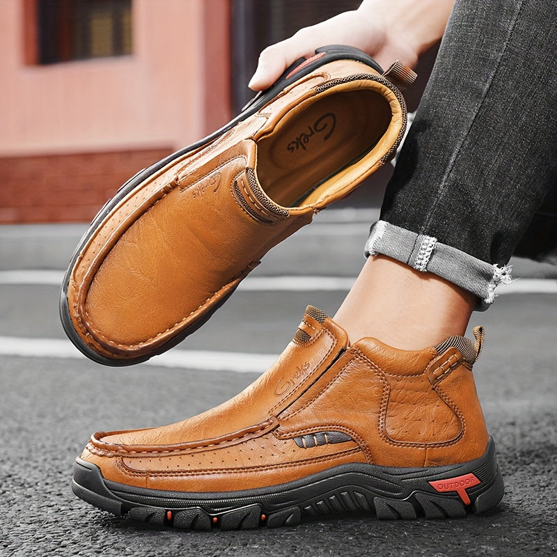 GREKS Men's Hand-Stitched Slip-On Ankle Boots, Casual Moccasin Chukka Loafers with Non-Slip Sole for Outdoor Hiking, Driving, and Daily Wear – Comfortable Lightweight Men's Shoes