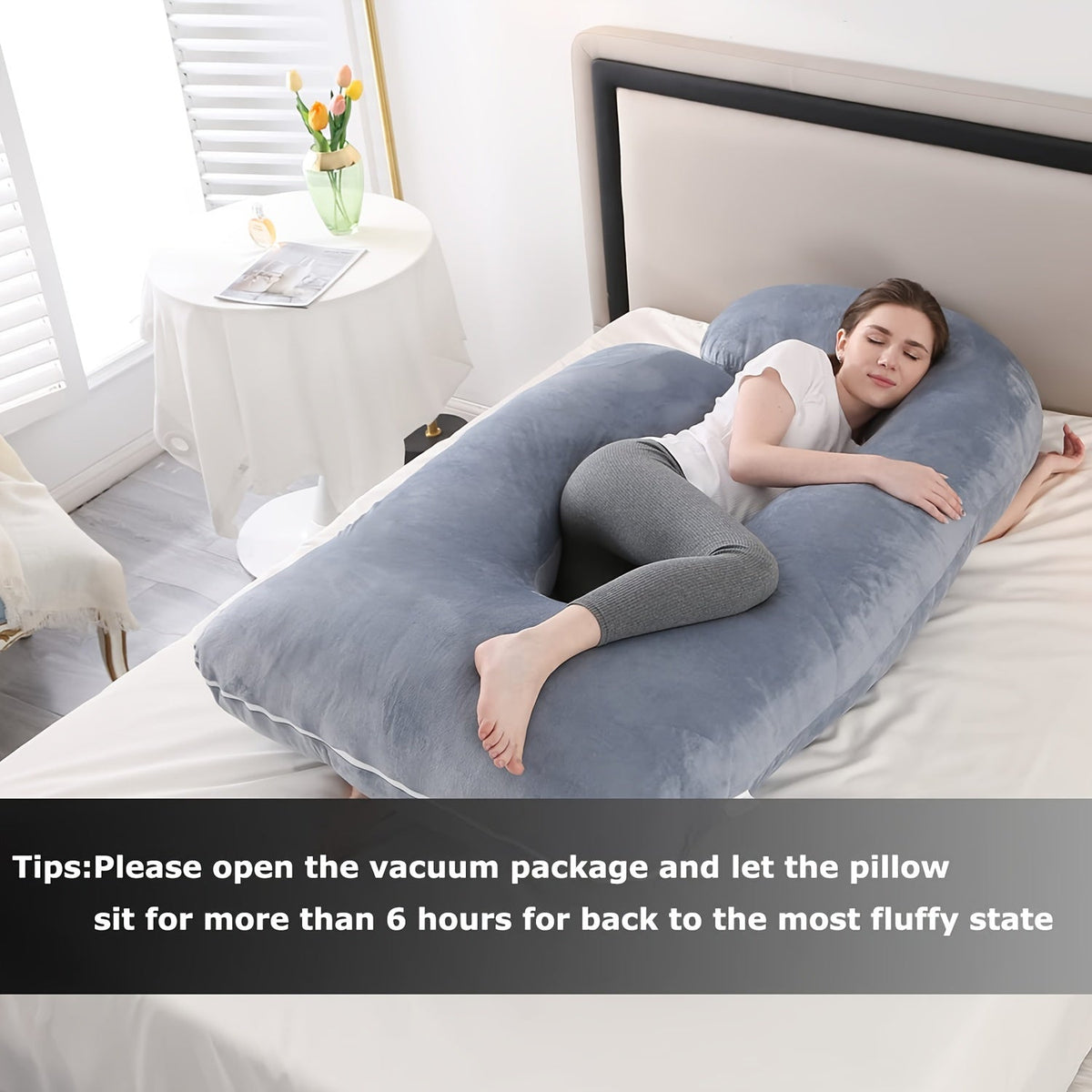 J & U-Shaped Pregnancy Pillow, Full Body Maternity Pillow with Velvet & Flannel Cover, Back, Legs & Belly Support for Pregnant Women, 43", 47" & 55", Multiple Colors