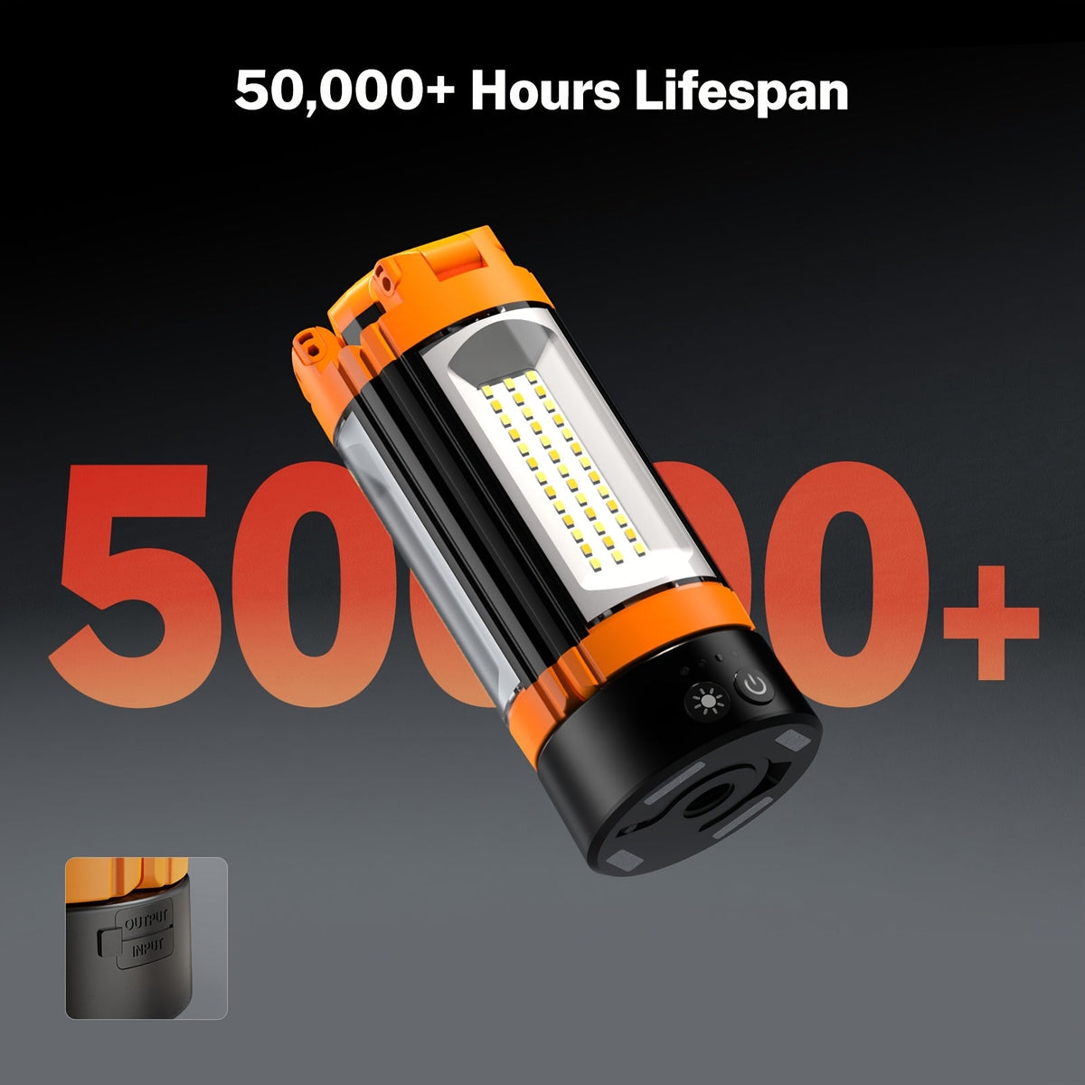 Rechargeable 10000mAh LED Work Light & Camping Light with Stand 6FT Tripod 3 Adjustable Heads 2200 Lumens 5 Color Modes Power Bank Emergency Flashlight – Orange Black