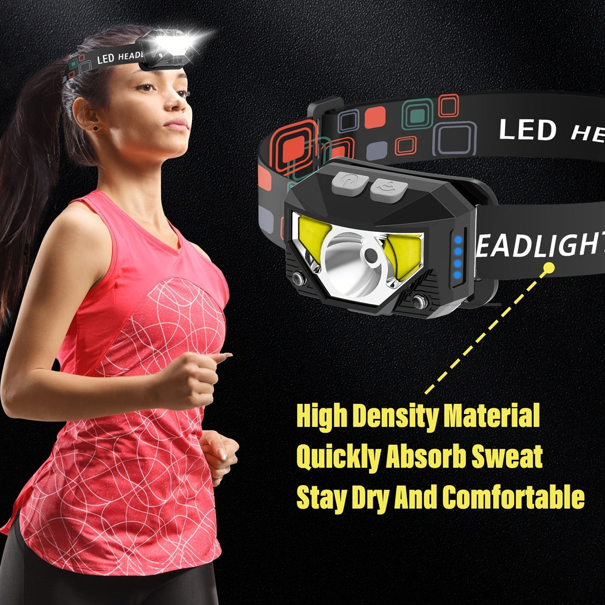 1200 Lumen Rechargeable LED Headlamp with Motion Sensor & Red Light – 8 Modes, USB-C, Waterproof Head Lamp for Camping, Hiking, Fishing, Auto Repair, Garage, and Emergency Use – Gift for Men