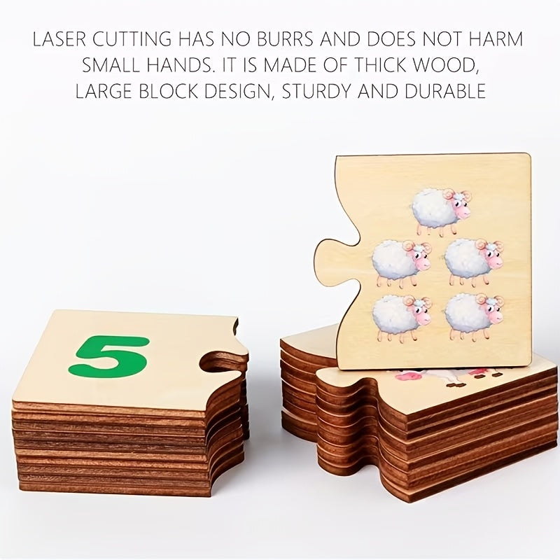 Wooden Number & Animal Matching Puzzle Board for Kids, Durable Educational Preschool Puzzle Toy for Fine Motor Skills & Hand-Grip Development, Fun Learning Birthday Gift