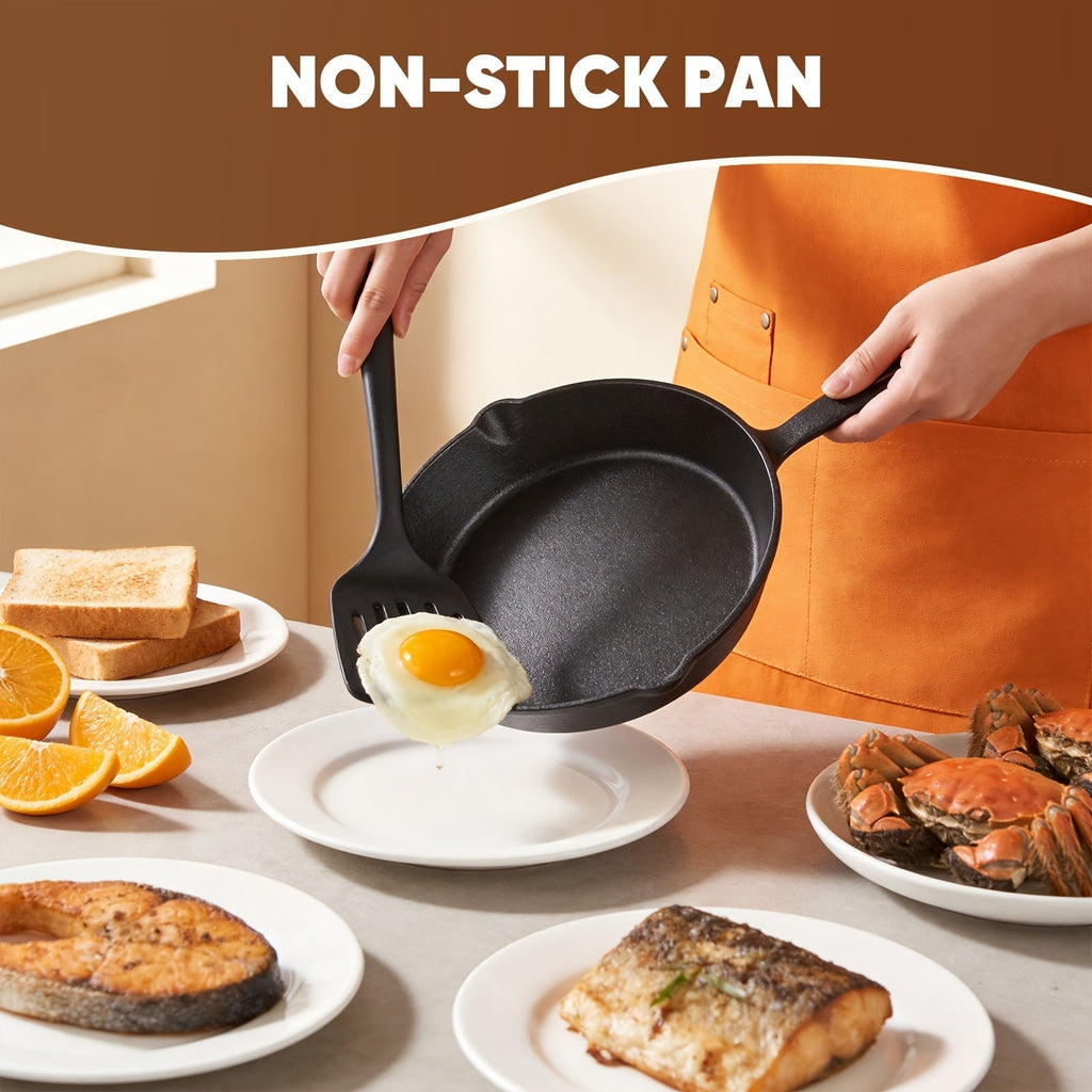 3-Piece Cast Iron Skillet Set (6, 8, 10 Inch), Pre-Seasoned Non-Stick Heavy-Duty Cookware, Oven, Grill, and Campfire Safe, Even Heat Distribution for Steak, Cornbread, and Baking – Rustic Kitchen Cookware
