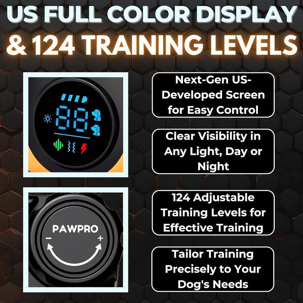 Dog Training Collar with Remote, 4-Mile Range – 124 Adjustable Levels, 4 Modes (Beep, Vibration, Shock, Night-Light), Rechargeable E-Collar for Dogs 5–135 lbs, Includes Training Guide