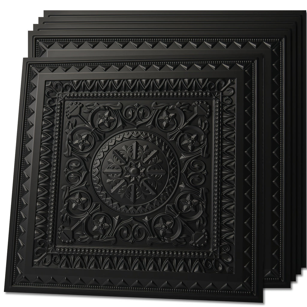 3D PVC Ceiling Tiles 2'x2' - 12-Pack, 48 Sq.Ft, Drop Ceiling & Glue-Up, Waterproof, Lightweight, Paintable - Ceiling & Wall Decoration, Remodeling - Black & White