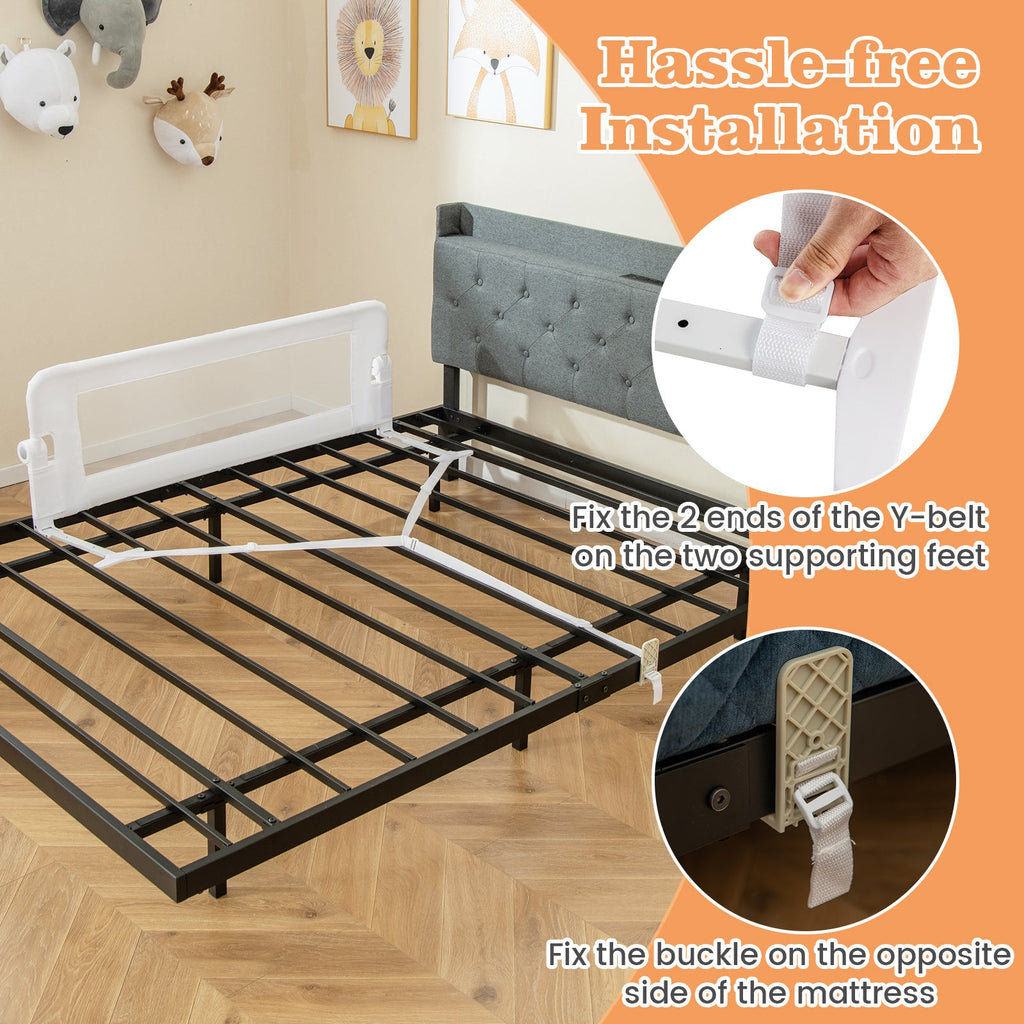 Toddler Foldable Bed Rail Guard with Adjustable Safety Strap & Mesh Panel, 47 Inch Universal Bedrail for Twin Full Queen King Mattresses, Fold-Down Baby Bed Safety Rail