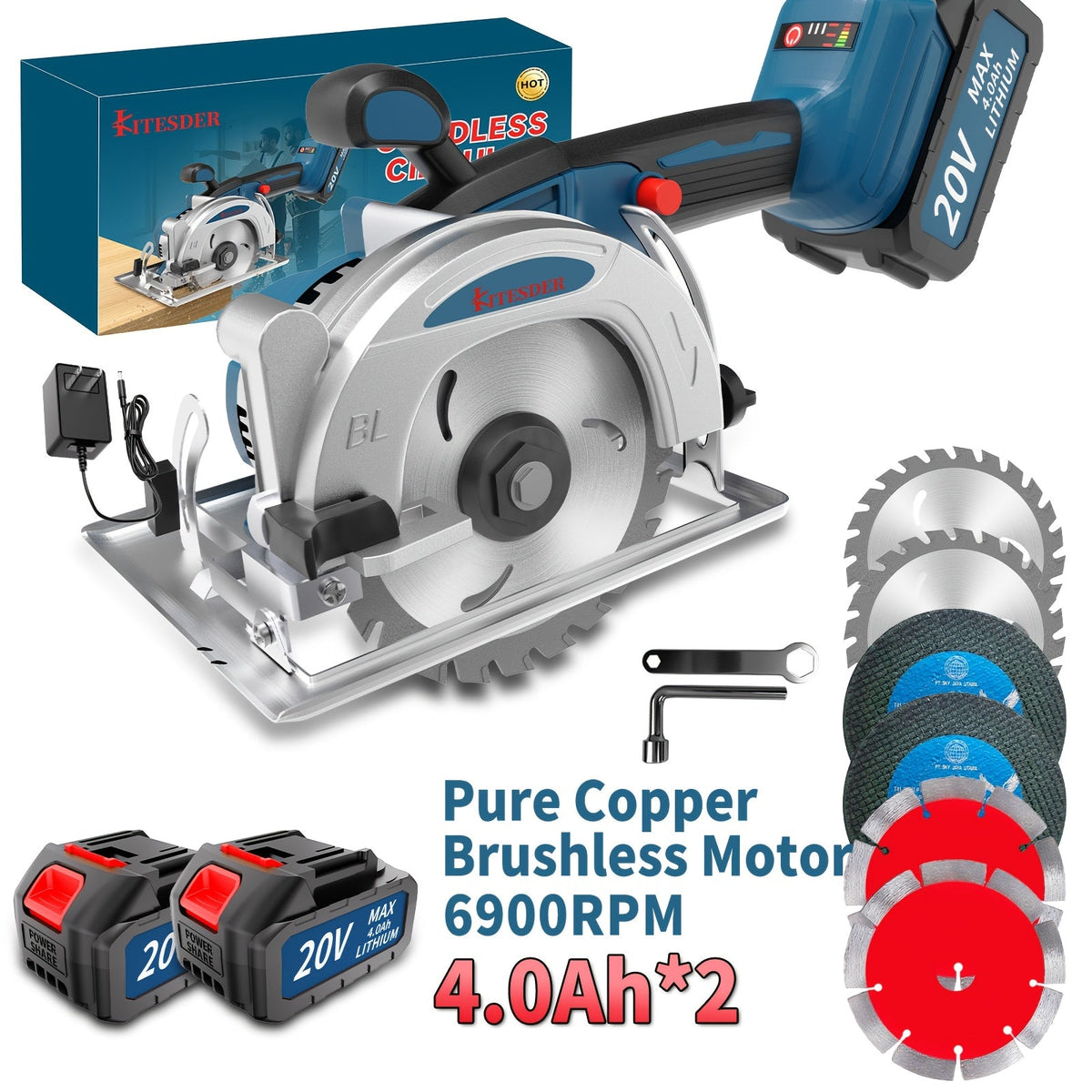 Brushless Circular Saw Kit 20V Battery Included, Multiple Blades, Adjustable Cutting Depth & Bevel Angle, Cordless Power Saw for Woodworking DIY Projects, Lightweight Compact Design