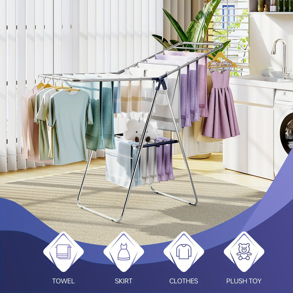 Foldable Laundry Drying Rack Two-Tier with Adjustable Wings – Clothes & Towel Drying Stand for Indoor Outdoor Home Use Space-Saving Collapsible Design