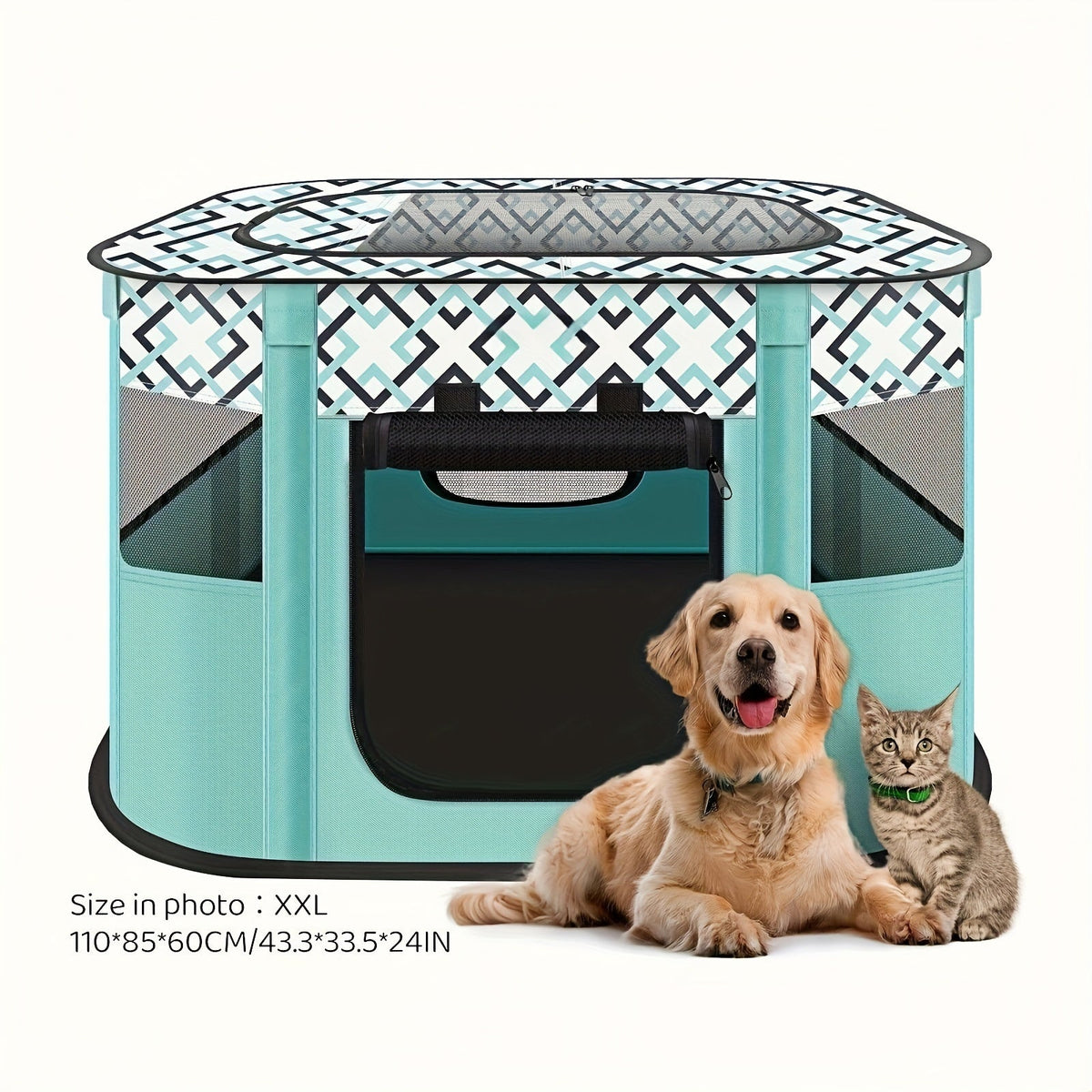 Foldable Pet Playpen with Storage Bag – Portable Indoor & Outdoor Dog/Cat Exercise Kennel & Puppy/Kitten Playpen, 4 Sizes (M/L/XL/XXL) for Cats, Dogs, and Rabbits, Travel & Camping Ready