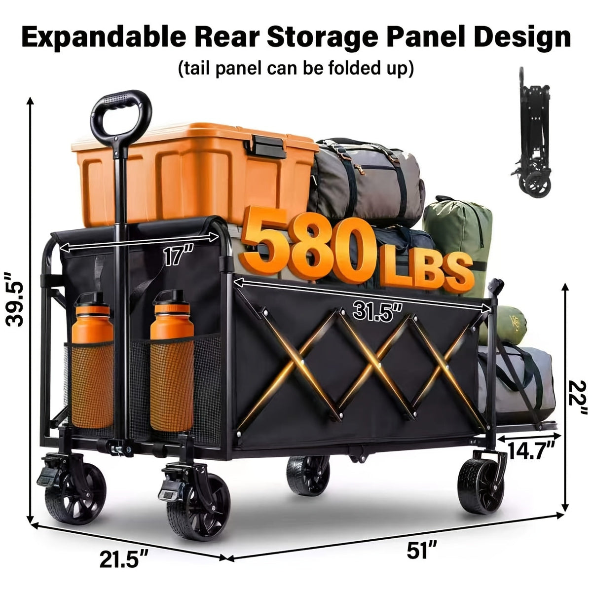 Collapsible Wagon Cart 360 520 580 600LBS Heavy Duty Foldable Utility Wagon with Wheels for Grocery Camping Garden Sports Shopping Beach