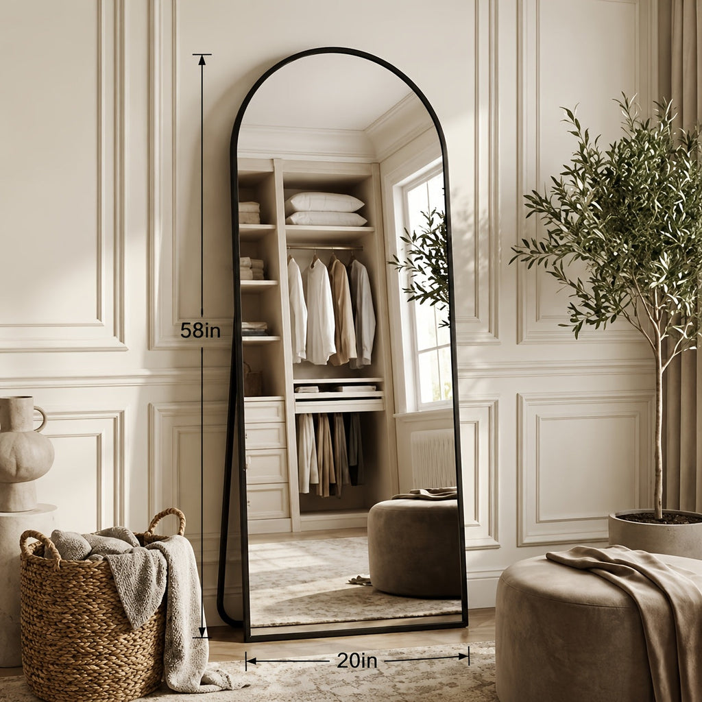Full Length Mirror 58"x20" – Leaning Free-Standing or Wall Mounted Floor Mirror for Bedroom Dressing Room & Cloakroom in Black & Gold
