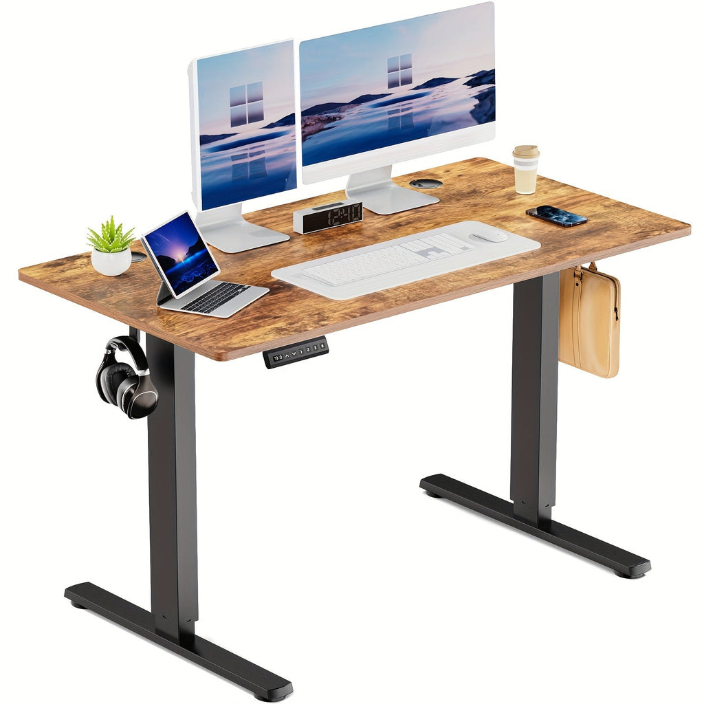 63-Inch Electric Standing Desk – Height-Adjustable Sit-Stand PC Workstation with Wood Desktop, Computer Table for Home Office, Bedroom, and Gaming Room, Suitable for Small Spaces