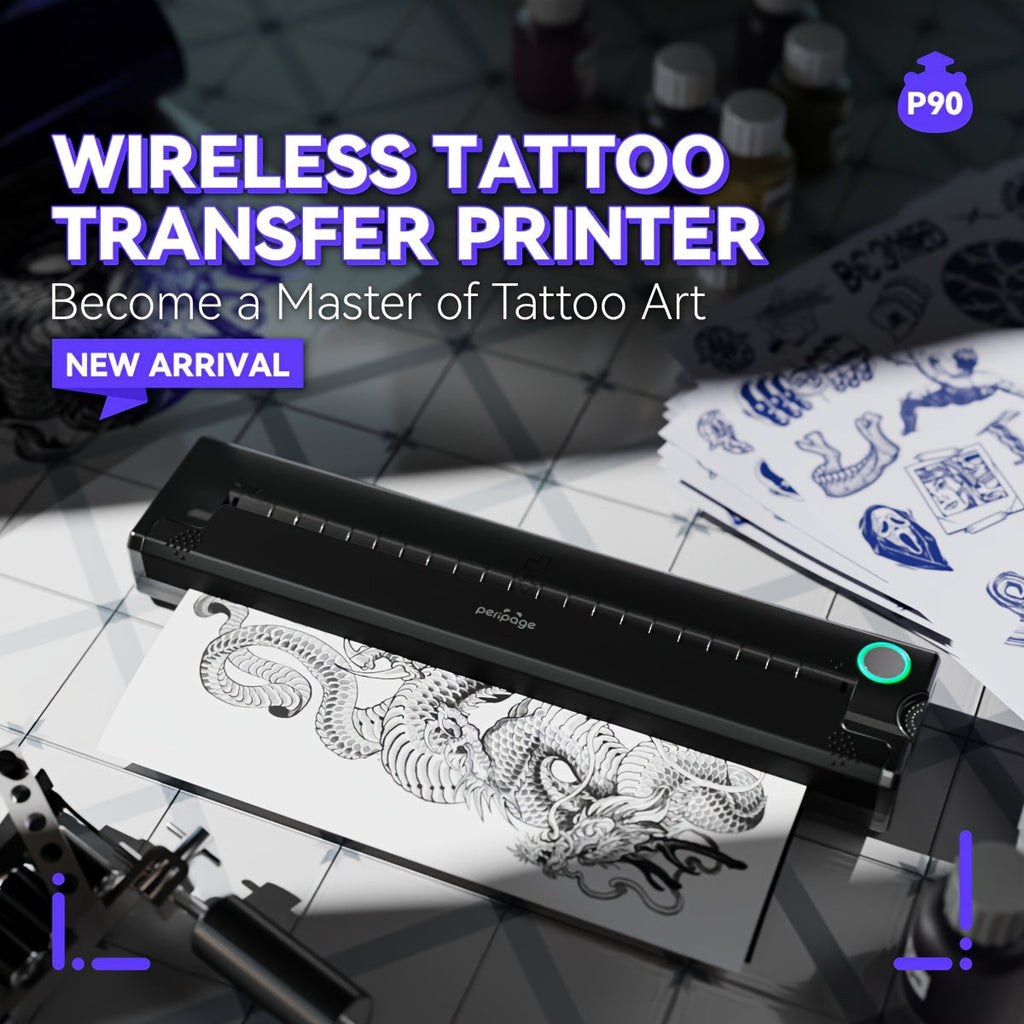 Peripage P90 Tattoo Stencil Printer – Portable Thermal Printer for Tattoo Transfer Paper, Compatible with iOS, Android & PC, Mini Wireless Printer Includes 5pcs A4 Transfer Paper, Gift for Tattoo Artists