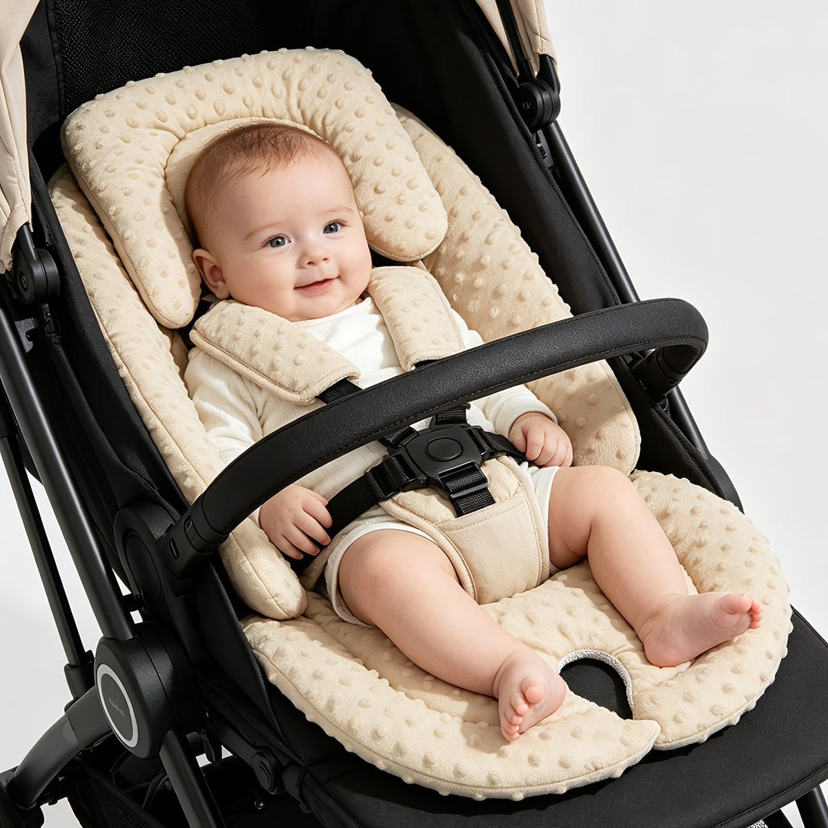 Stroller Seat Cushion with Bean Bag Filling, Soft Breathable Multi-Purpose Baby Stroller Seat Pad for Winter & All-Season Comfort, Fits Most Stroller Models, Ideal for Mother & Baby Outings, White Star