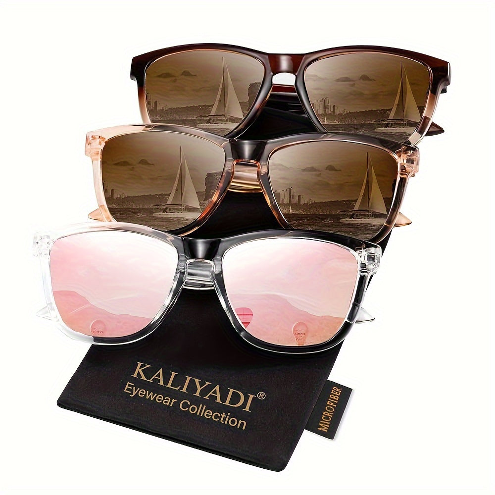 KALIYADI Women's Polarized Sunglasses 3-Pack – Trendy Fashion Shades for Shopping, Street Photography, and Decoration, UV Protection Stylish Eyewear Gift Set in Multiple Color Combinations