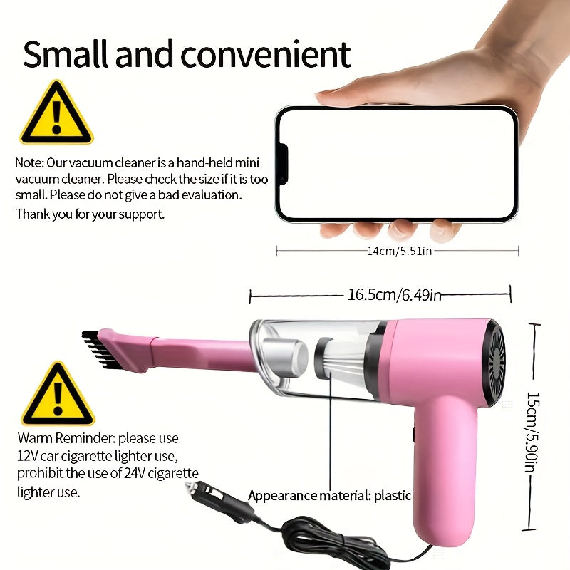 Pink Mini Handheld Car Vacuum Cleaner, Strong Suction, Dry & Wet Cleaning for Pet Hair and Cat Hair, Multifunctional Portable Cordless, Cute Design for Women and Girls