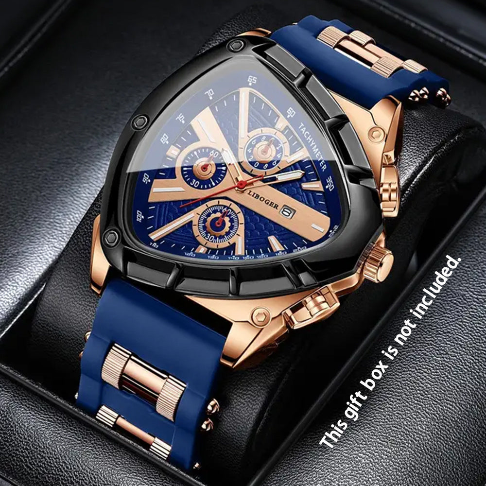 2pcs Men's Watch Set: Sports Triangle Dial Silicone Strap and Retro Square Dial Quartz Watch with Date Display, Casual Dress Watches for Valentine's Day or Father's Day Gift