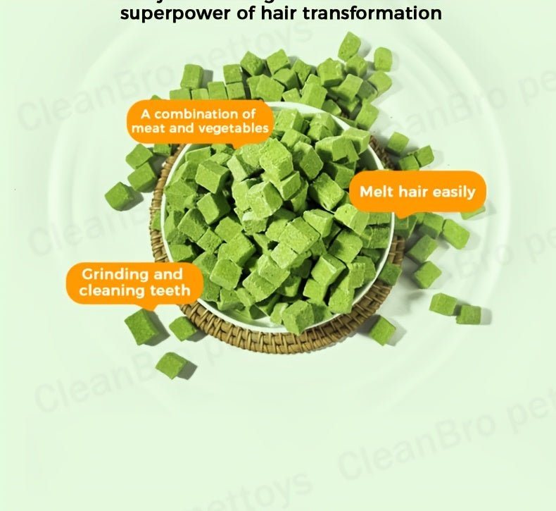 Freeze-Dried Cat Grass Hairball Control Tablets – Natural Mint Molar Sticks & Granules, Chicken-Flavored Cat Snacks for Dental Health & Hairball Removal