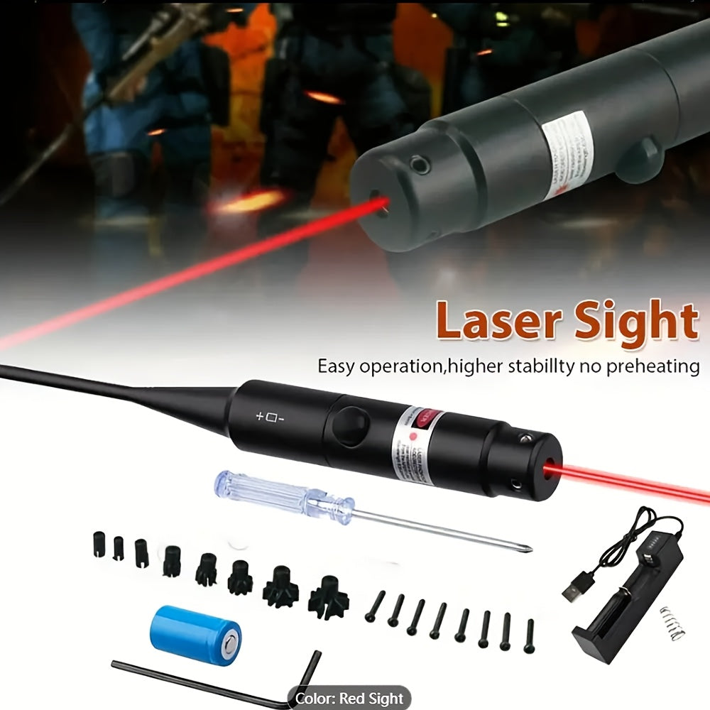 Laser Bore Sight Kit with 32 Adapters – Red & Green Laser Boresighter for .17 to 12GA, High Precision Rifle Zeroing Tool with 8-Hour Battery Life, Button ON/OFF for Hunting and Shooting
