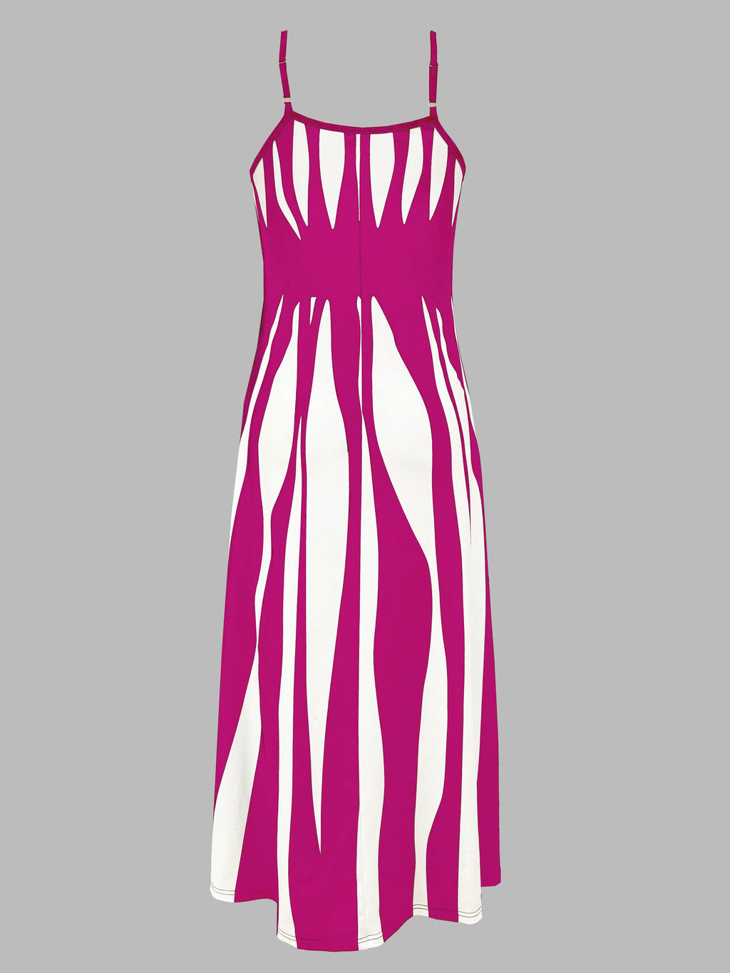Women's V-Neck Spaghetti Strap Printed Casual Dress – 100% Polyester Knit Stretch Midi Dress for Spring, Summer, Fall, and Winter