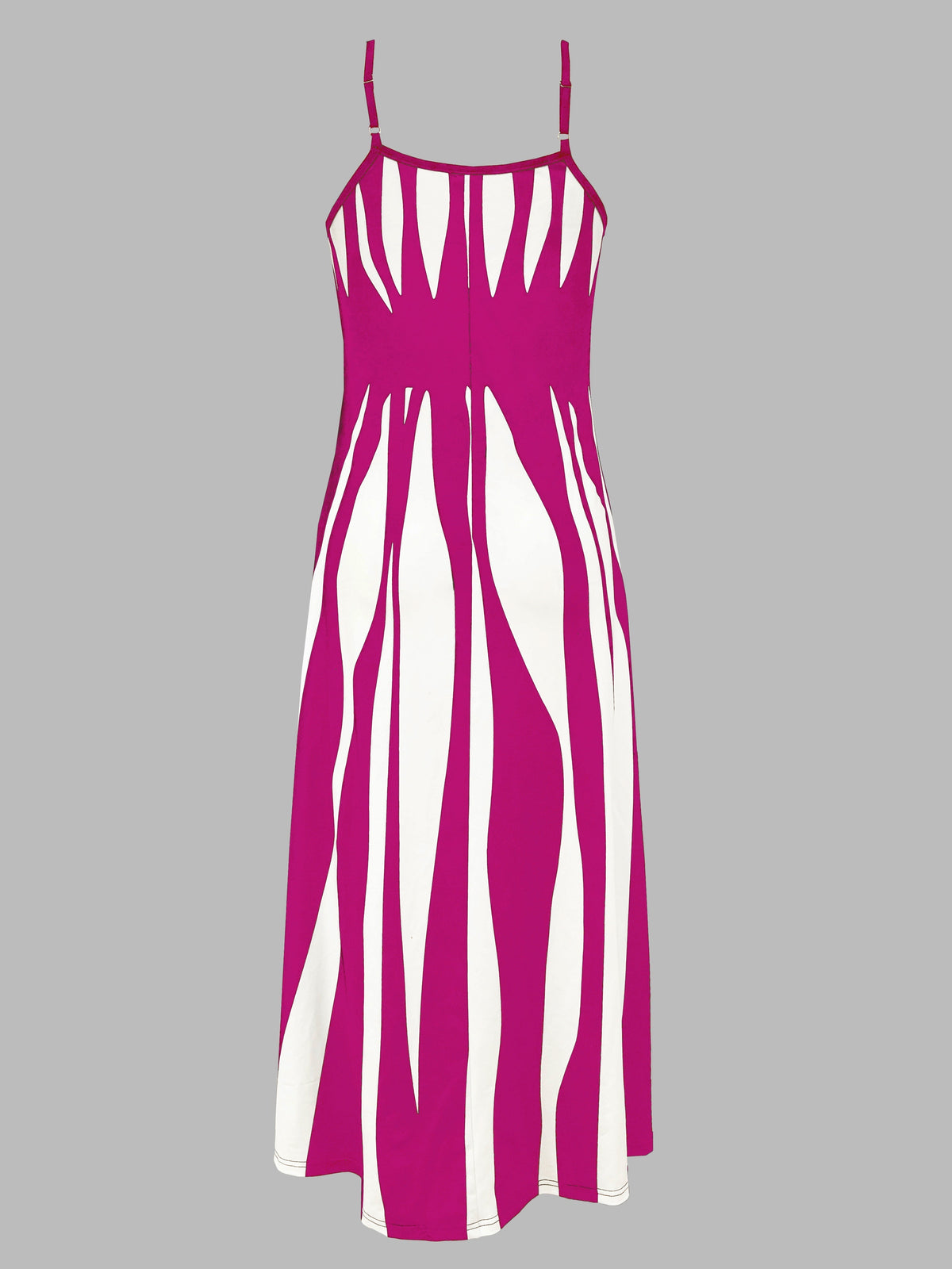 Women's V-Neck Spaghetti Strap Printed Casual Dress – 100% Polyester Knit Stretch Midi Dress for Spring, Summer, Fall, and Winter