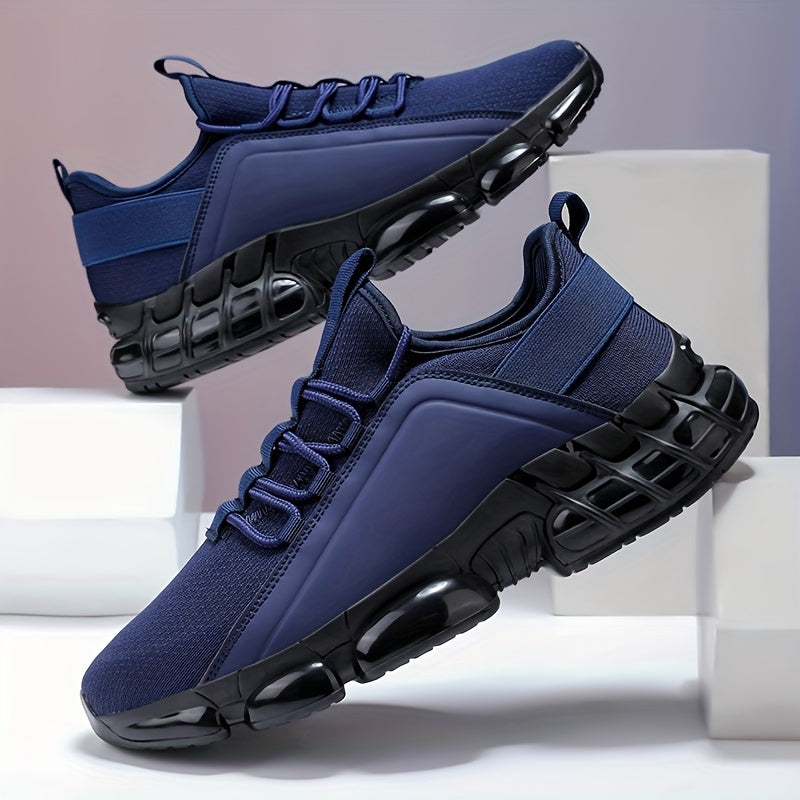 Men's Lightweight Breathable Mesh Sneakers, PVC Sole, Low-Top Lace-Up Casual Sports Shoes, Blue/Black, Sizes US 6.5-12.5, Daily Wear, Running, Training, Athletic Footwear