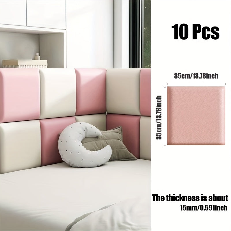 10-Pack 3D Self-Adhesive Soft Leather Wall Panels 35×35 In Peel & Stick Removable Sound Insulation Anti-Collision Waterproof Wear-Resistant – 7 Colors
