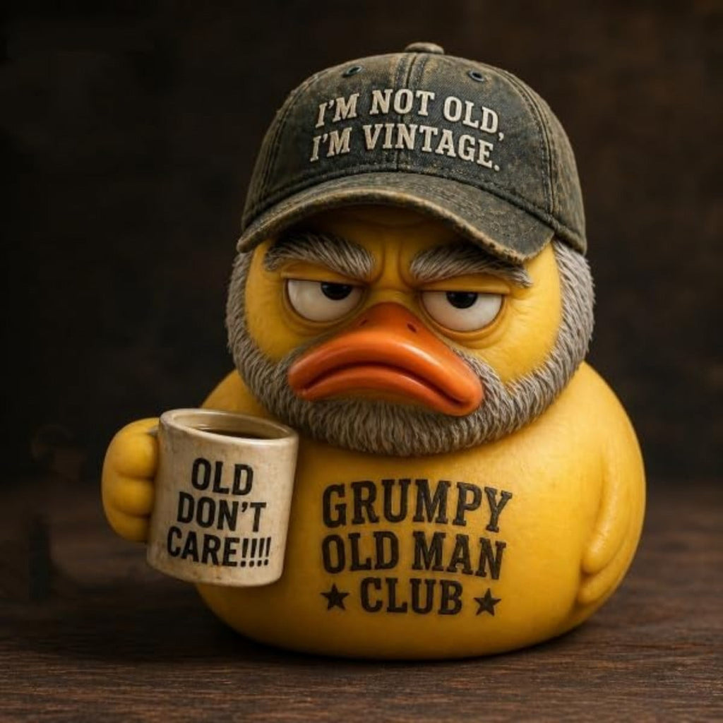 Old Man Club Duck - "I'm Not Old, I'm Retro" Humorous Resin Duck Ornament - Desktop & Office Decoration - Funny Novelty Statue Gift for Dad & Grandpa