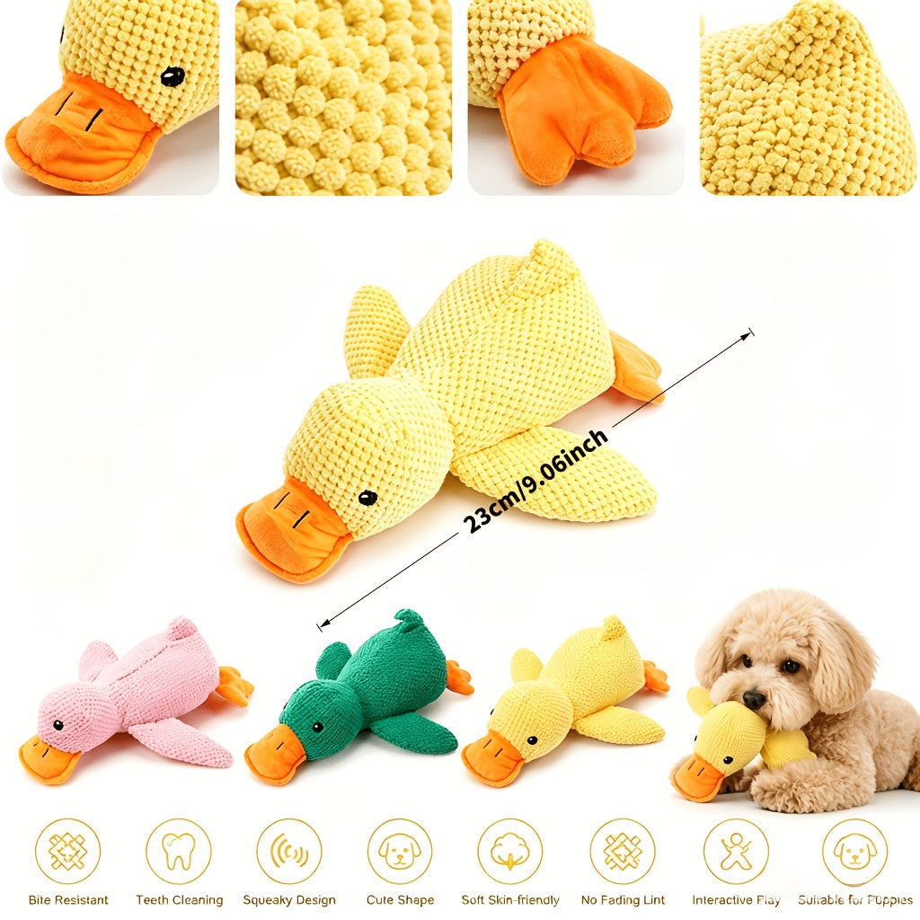 9" Duck Plush Squeaky Dog Toy - Interactive Chewable Stuffed Animal for Dogs & Cats, 3 Colors, Bite-Resistant Squeak Toy for All Breeds, Cute Soft Pet Plush Toy for Play & Comfort