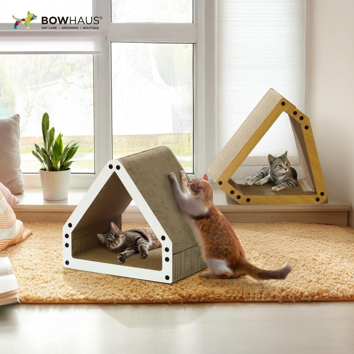 Large House-Shaped Cat Scratcher Lounger – Reversible 5-Layer Cardboard Cat Scratching Pad & Board, 16x14x12 Inches, Protects Furniture, for Indoor Cats of All Sizes, Brown/White