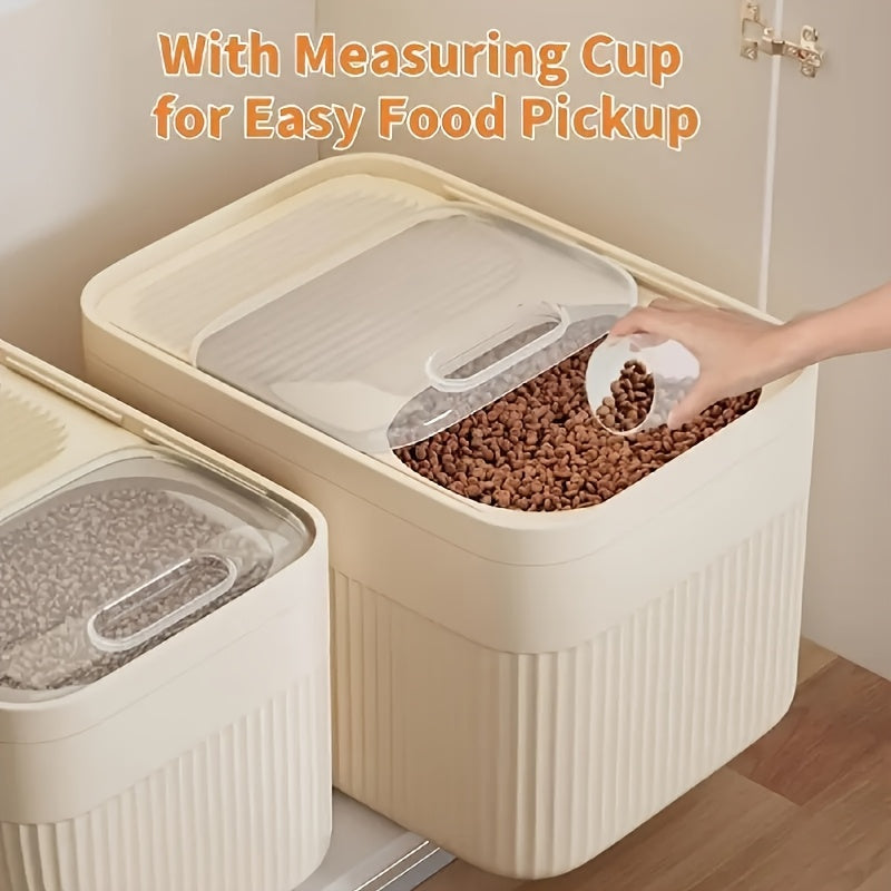 Pet Food Storage Container with Measuring Cup – Airtight Dry Food Bin with Viewing Window & Leak-Proof Design for Dogs, Cats & Small Animals, 2-Piece Set