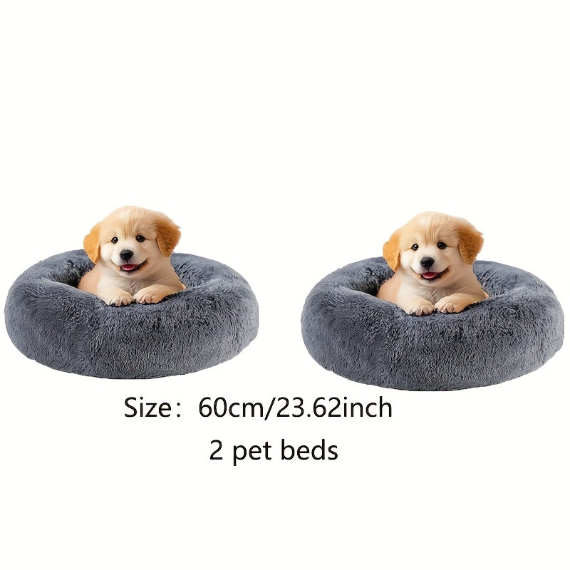 Round Donut Pet Bed for Dogs & Cats – Warm Soft Calming Shag Plush Bed, Anti-Anxiety Cozy Nest for Small Medium Large Pets, Multiple Sizes 16"/20"/24"/28"/31"/39", Perfect Christmas Gift