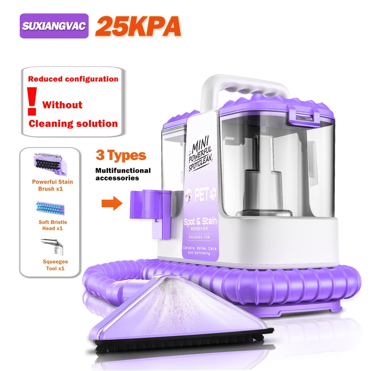 Portable Carpet & Upholstery Cleaner – 25 kPa Suction, 30 Oz Tank, Dual Brush Heads, Self-Cleaning, Pet-Friendly Stain Remover for Sofa, Couch, Carpet & Car, Pink Violet Blue – Nova Mart