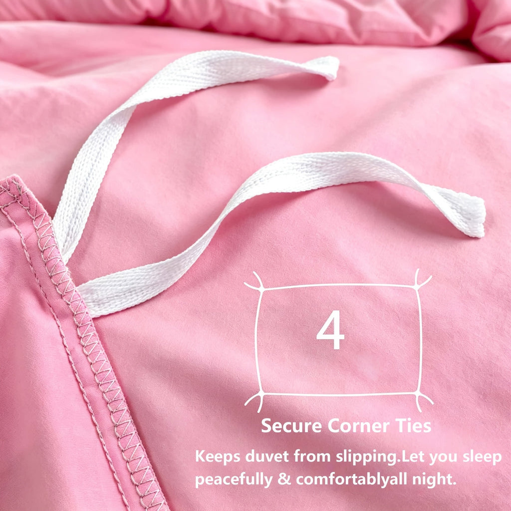 Washed Microfiber Duvet Cover Set 5-Piece, 1 Duvet Cover + 4 Pillowcases, Zipper Closure & Corner Ties, Soft Breathable Bedding Set for Home School Guest Room, No Insert, Multiple Sizes & Colors