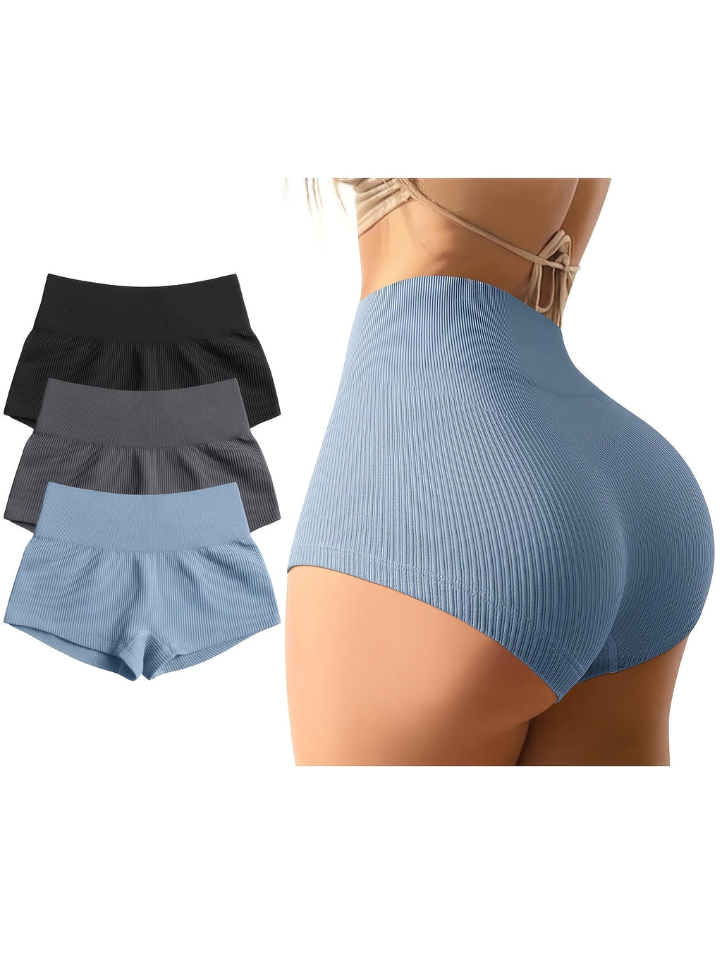 Women's 3-Pack High-Waist Seamless Yoga Shorts, Nylon Stretch Workout Shorts for Gym, Running, Cycling, Sports Activewear, S-XL