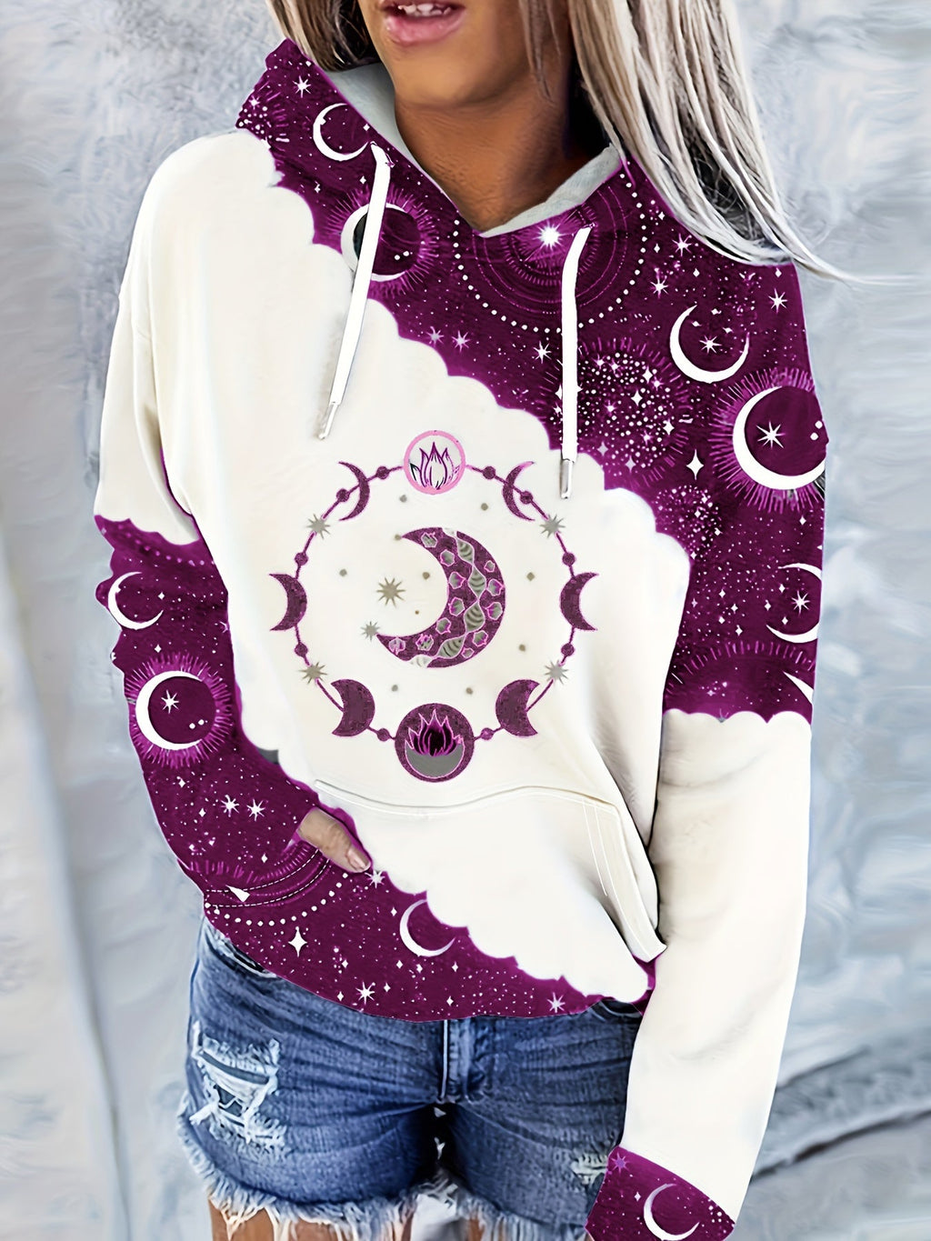 Vintage Print Hooded Sweatshirt Women's Ethnic Western Style Boho Pullover Hoodie Casual Top Mixed Color S-XXL US Warehouse